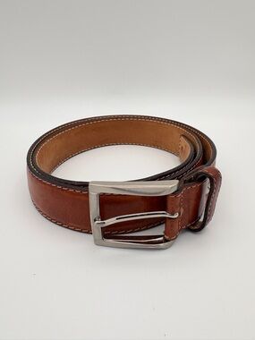 Paolo Vitale Italian Leather Belt Brown Size 36 Solid Brass Buckle Handmade